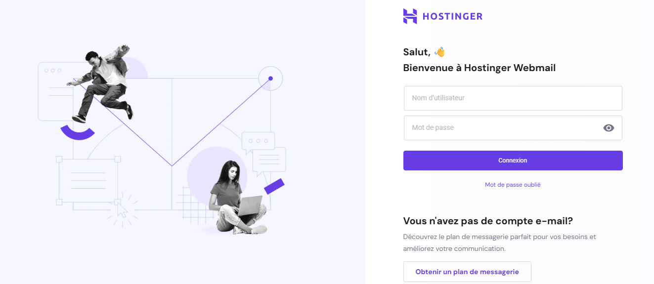 Page d'accueil Webmail Hostinger