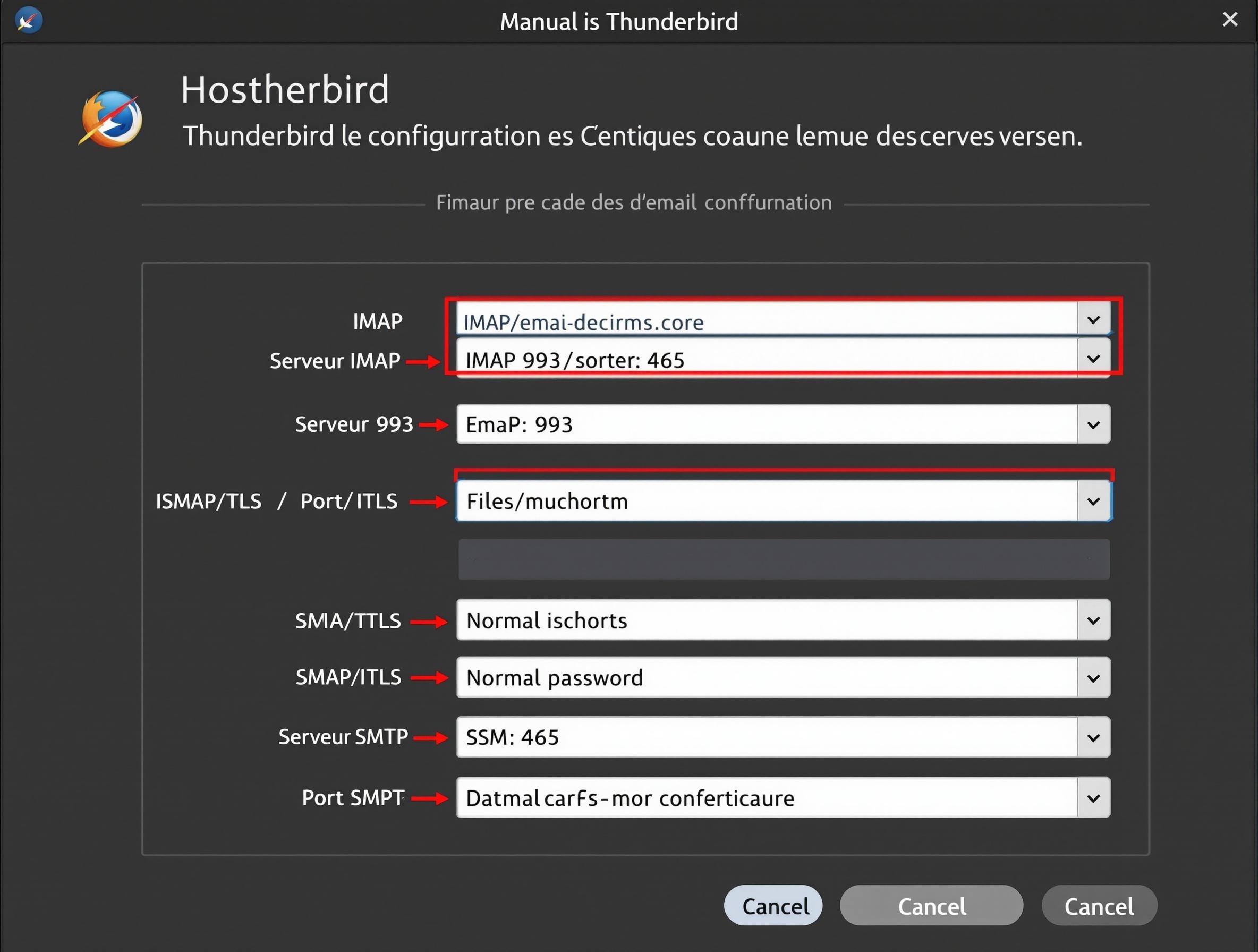 Thunderbird configuration manuelle des serveurs